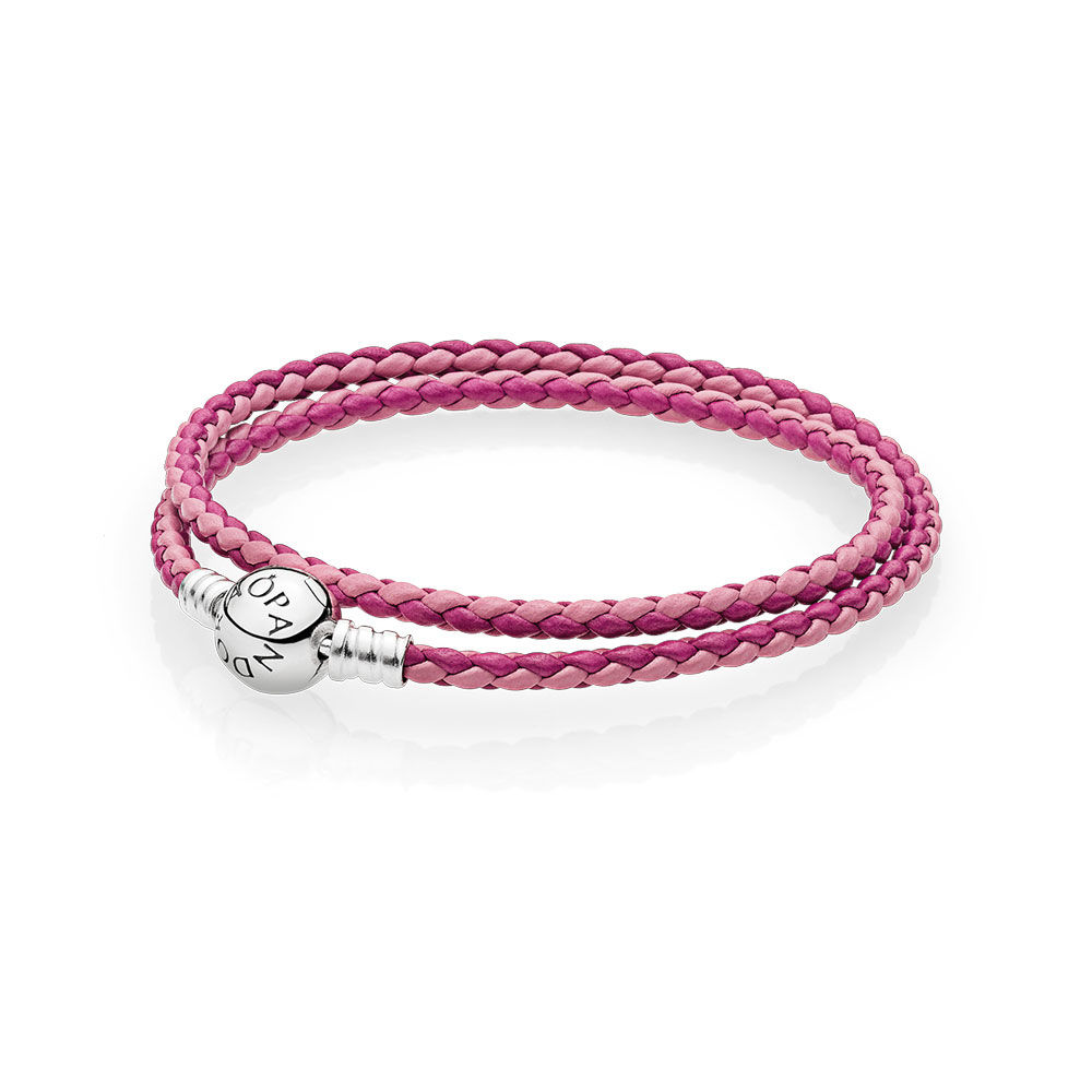 BRAZALETE DOBLE CUERO ROSA CIERRE REDONDO