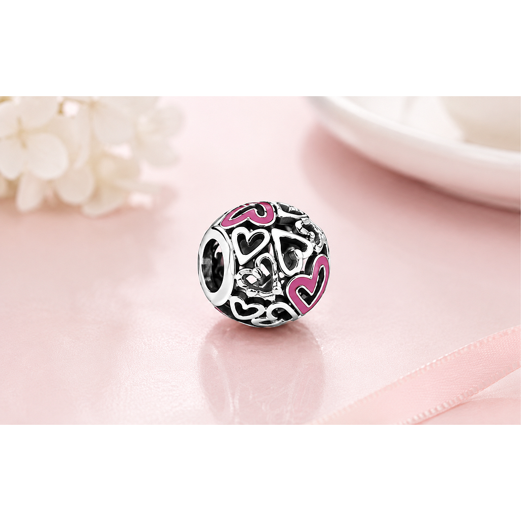 CHARM OPENWORK BOCETO DE CORAZON ROSA