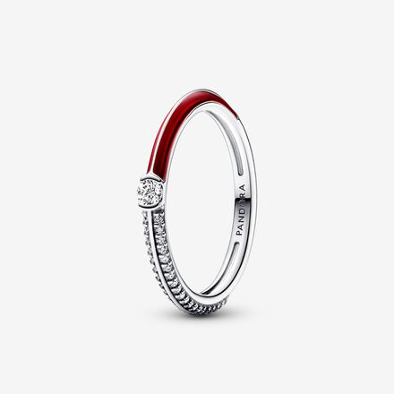Anillo Dual Rojo y Pavé de Pandora ME
