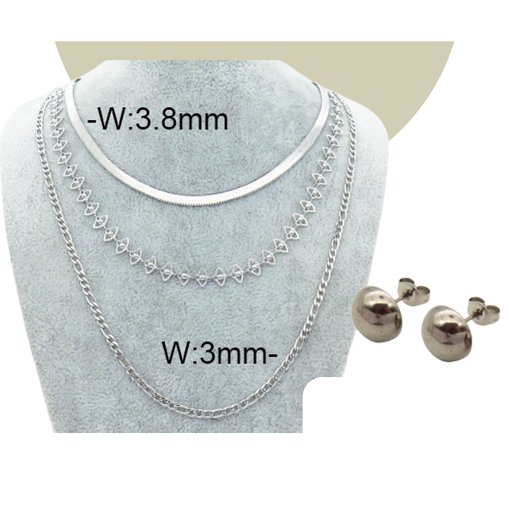 Collar Multicadenas con Aretes Plateado