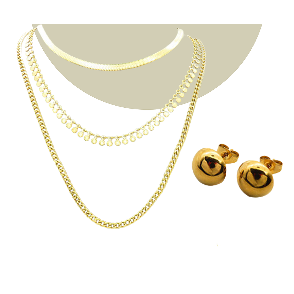 Collar Multicadenas con Aretes Gold