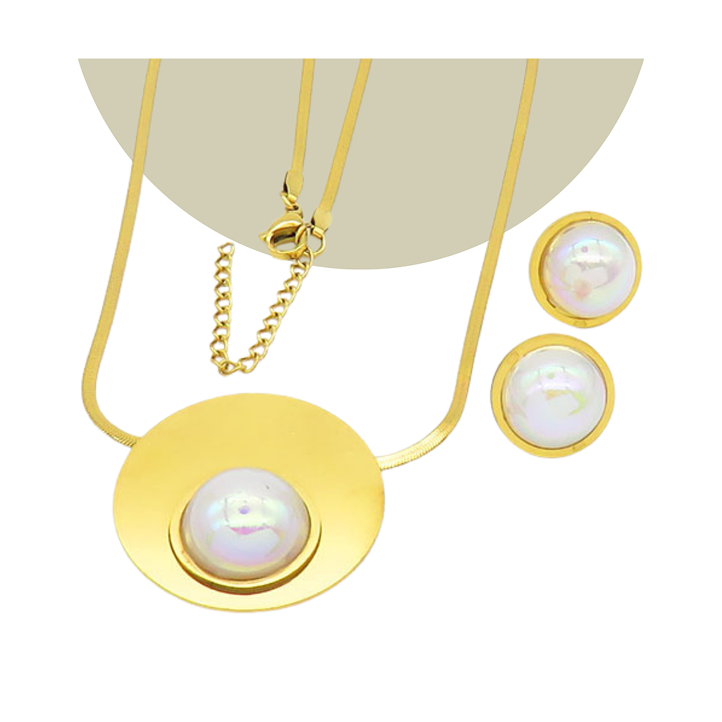 Collar Perla Elegante con Aretes