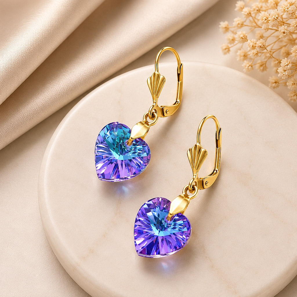 Aretes Corazon Lila Tornasol