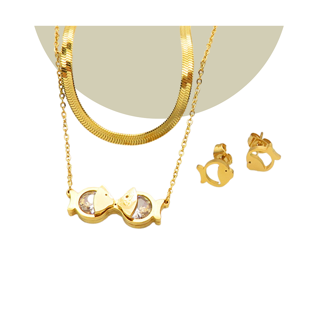 Collar Multicadenas Pecesitos c/aretes