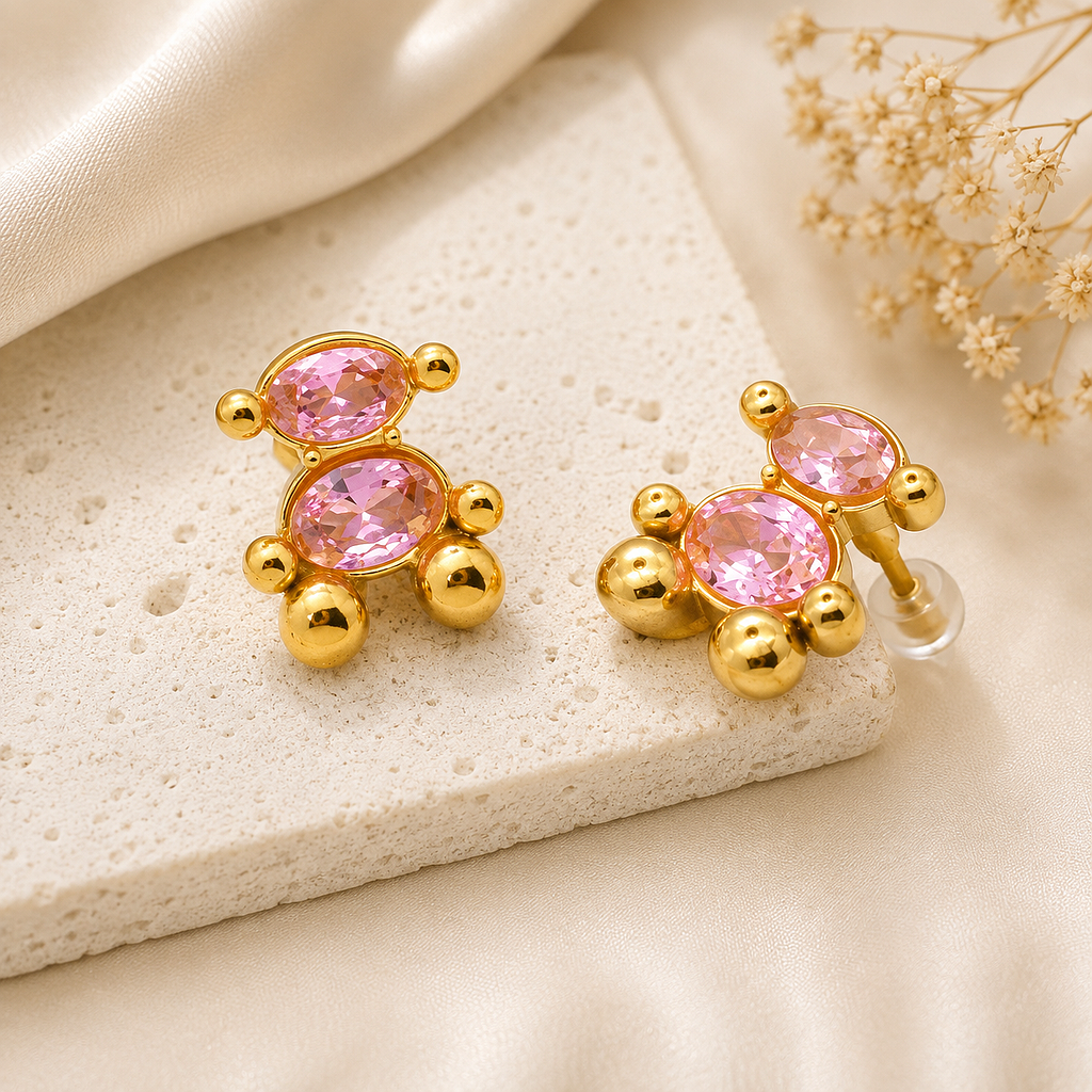 ARETES DE OSITO PERLA ROSADA